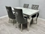 Novus Marble Table in Gold/Silver Frame Matching Chairs Set - Image 2