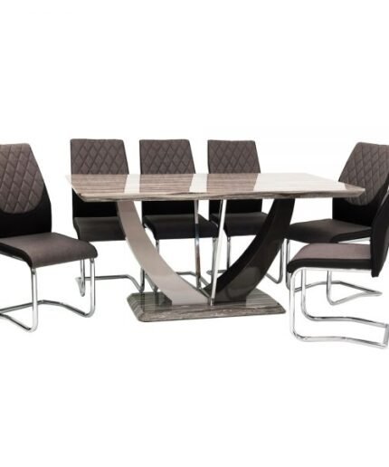 Atlantis Dining Table + 6 Atlantis Chairs (Marble Effect)