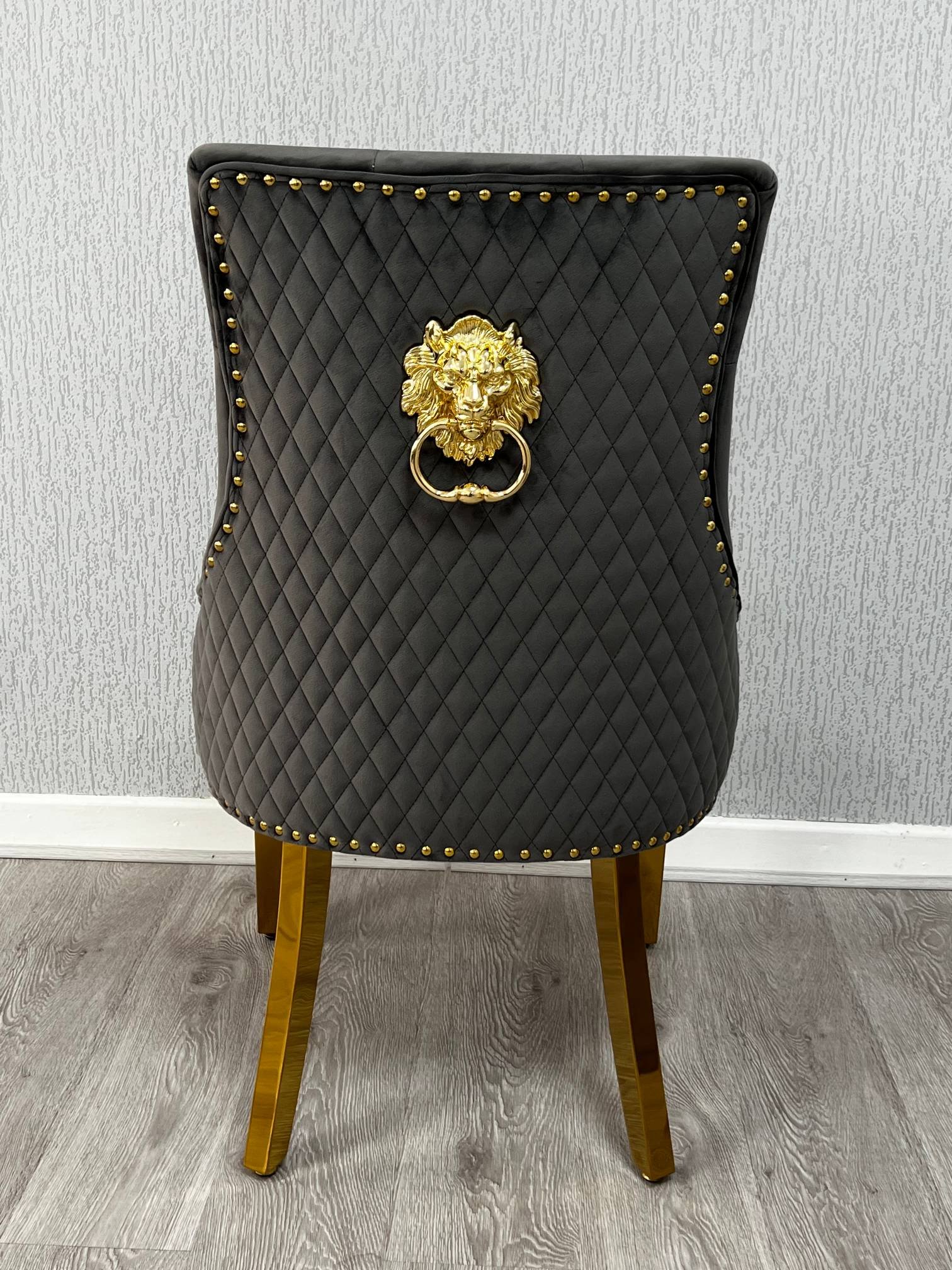 Majestic Grey Gold Lion Knocker Chair Majestic Grey Gold Lion Knocker Chair