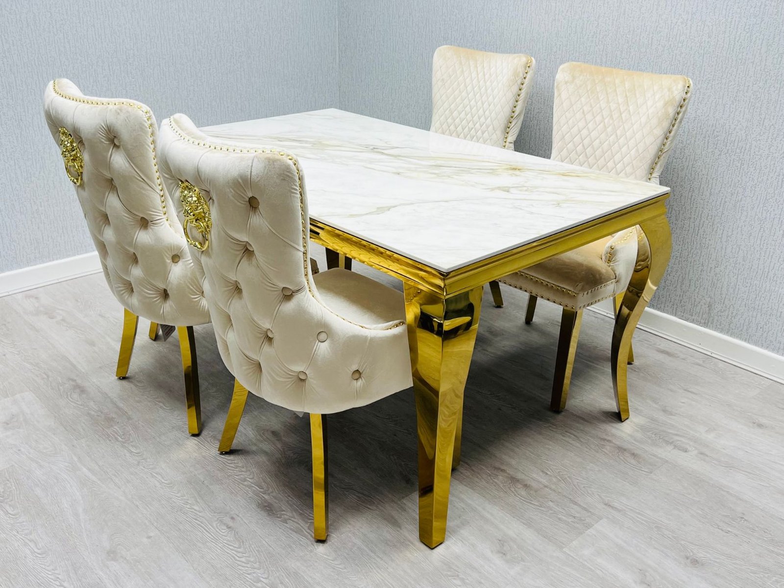 Sofia Cream & Gold Marble Table - All Sizes Sofia Cream & Gold Marble Table - All Sizes
