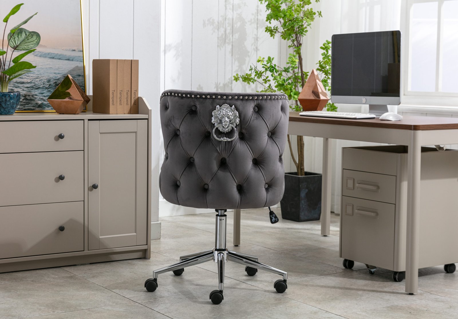 Valentino Grey Velvet Office Chair Valentino Grey Velvet Office Chair