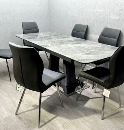 Zermatt Extendable Dining Table(160 - 200) (Grey Ceramic) with 6 Zermatt Chairs