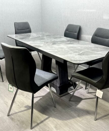 Zermatt Extendable Dining Table(160 - 200) (Grey Ceramic) with 6 Zermatt Chairs