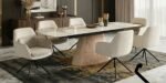Monaco Extendable Sintered Stone Table in Pandora Beige with Swivel Chairs.
