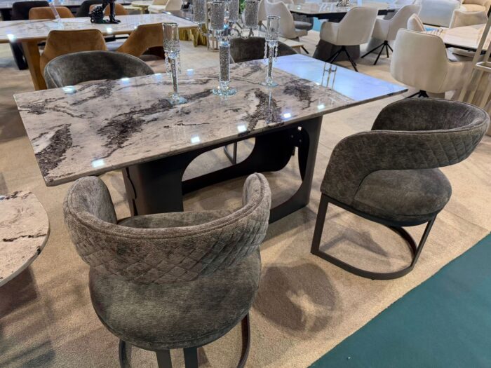 The Argento Luxe: Grey Marble Dining Table & 4 Quilted Chairs - Luxury ...
