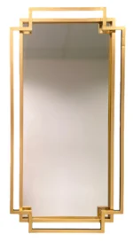 Gold rectangular wall mirror with Art Deco stepped corner frame.