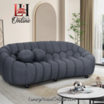 Sculptural curved sofa, Modern grey cloud sofa, Luxury textured 2-seater