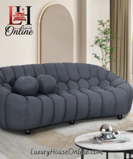 Sculptural curved sofa, Modern grey cloud sofa, Luxury textured 2-seater