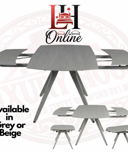 Cambridge Grey Sintered Stone Extendable Dining Table with 4 Fixed Quilted Chairs