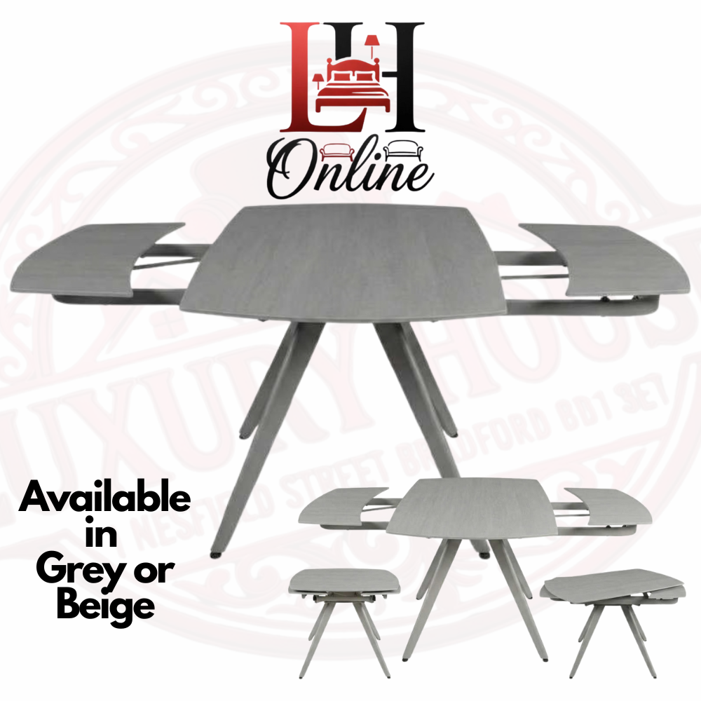 cambridge Cambridge Grey Sintered Stone Extendable Dining Table with 4 Fixed Quilted Chairs