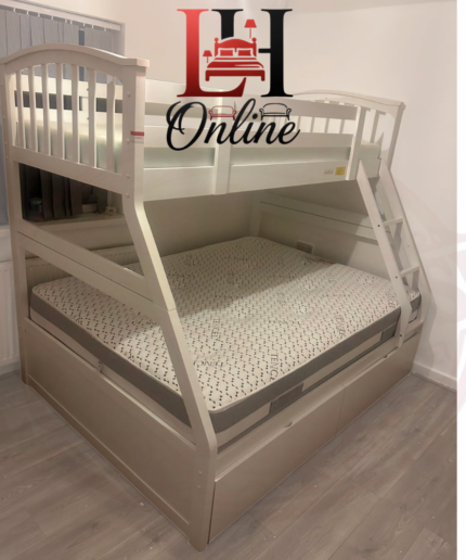 Joseph White Wooden Triple Bunk Bed with Under-Bed Storage.