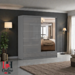 Florence high gloss sliding wardrobe with mirror and drawers in a luxury bedroom setting