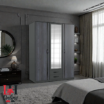 Grey Wardrobe With Mirrored & Drawers