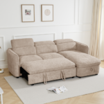 Modern Fabric L-Shape Sofa Bed with Pull-Out Bed and Storage Chaise