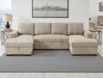 Modern U-Shaped Channel Tufted Sectional Sofa Bed with Dual Storage