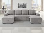 Modern U-Shaped Channel Tufted Sectional Sofa Bed with Dual Storage - Image 2