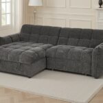 Modern Grid Tufted Sectional Sofa Bed with Storage