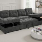 Modern Tufted U-Shaped Sectional Sofa Bed with Dual Storage