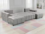 Modern U-Shaped Sectional Sofa Bed with Channel-Tufted Design - Image 2