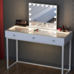 Billie Vanity Desk with Glass Top & Built-in Desktop Light Strip