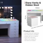 Diana Vanity Desk & Hidden Stool with RGB Desktop Light Strip & Charging Ports