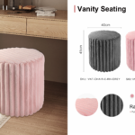 Rabbit Fur Vanity Stool with Ribbed Faux Fur Fabric
