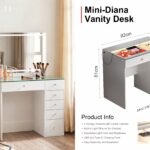 Mini-Diana Vanity Desk with Glass Top, 6 Drawers & Charging Ports