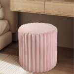 Rabbit Fur Vanity Stool with Ribbed Faux Fur Fabric