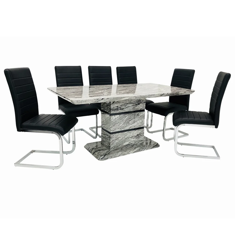 Marble Effect Dining Table with 6 Chairs ​